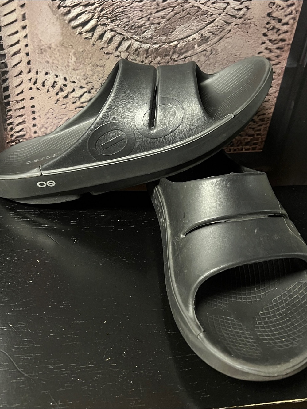 Men's Black Oofos Slide Sandals -